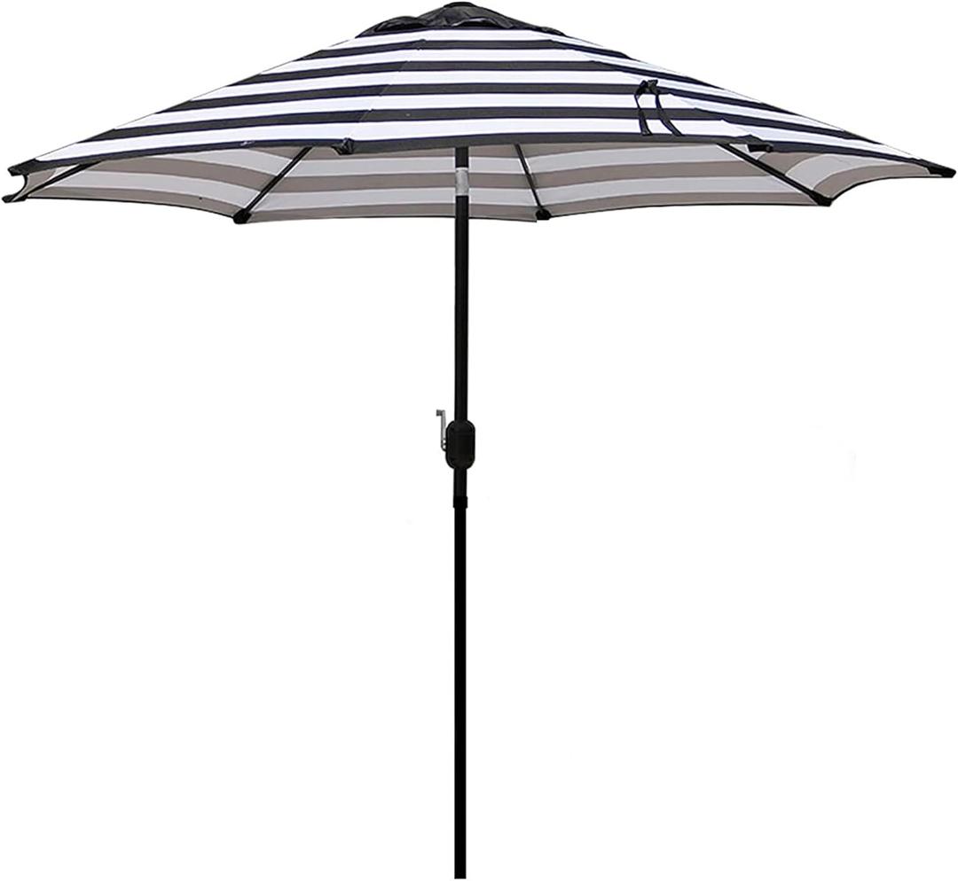 Blissun 9' Outdoor Patio Umbrella, Outdoor Table Umbrella, Yard Umbrella, Market Umbrella with 8 Sturdy Ribs, Push Button Tilt and Crank (Black & White Stripe)