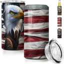 SANDJEST Eagle Tumbler American Flag 4 in 1 12oz Can Cooler Coozie Skinny Stainless Steel Tumbler Gift for Men Dad Father Travel Veteran Day 4th of July, Missing One Cup