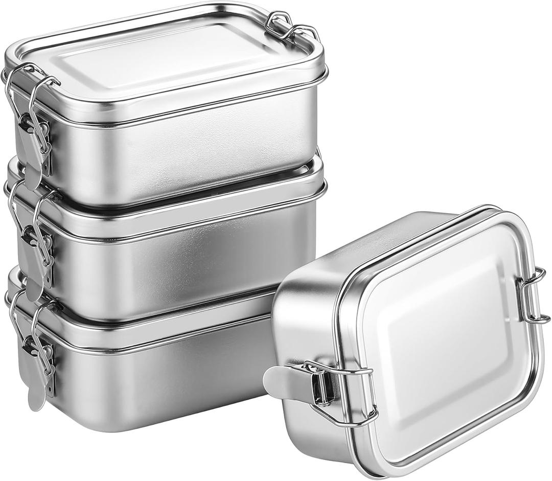 Stainless Steel 4-Pack Food Storage Containers Set Lunch Boxes,|Reusable Metal Lunch Snack Boxes Food Prep Container with Lids Freezer & Dishwasher Safe | 550 ml | BPA-Free Plastic-Free