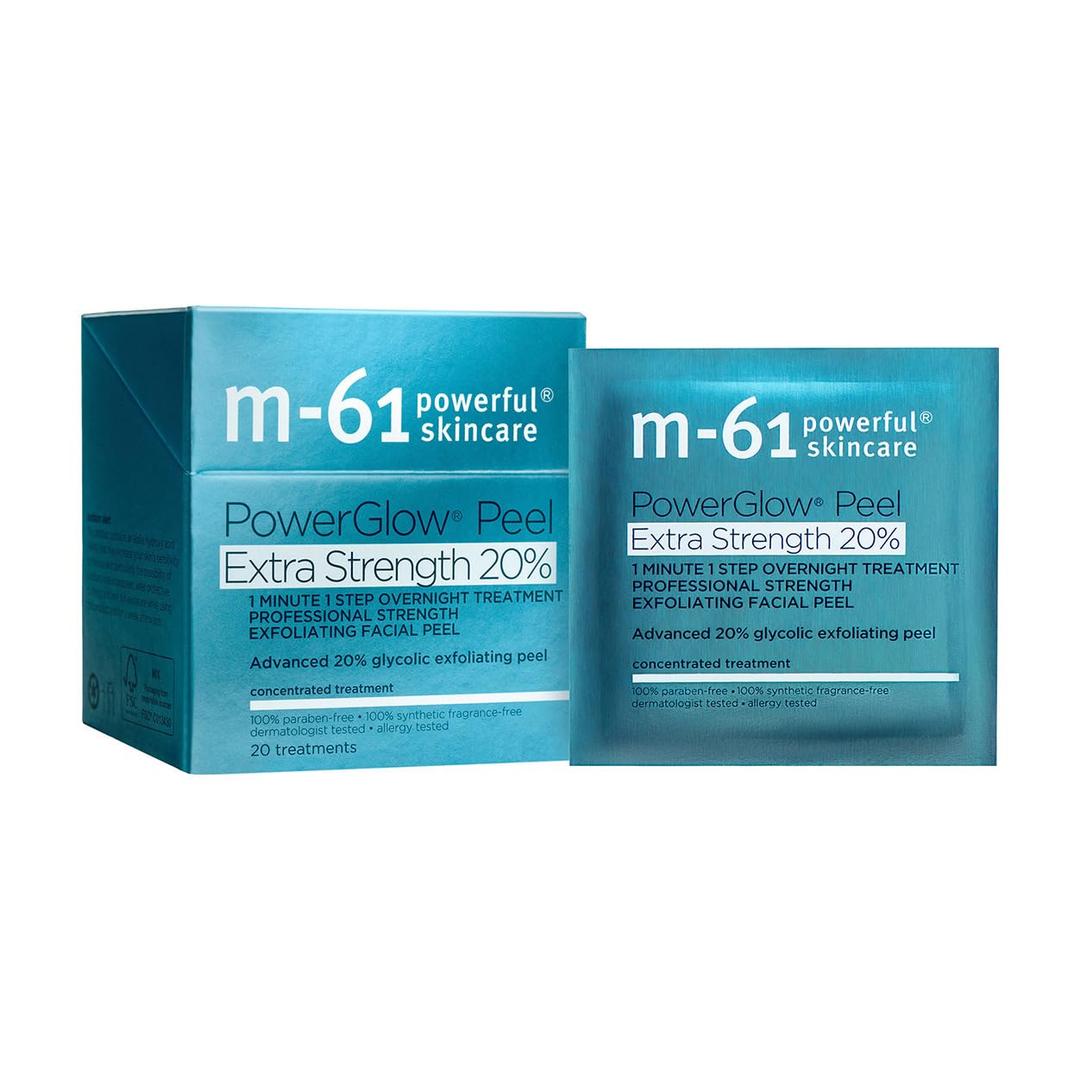 m-61 PowerGlow Peel Extra Strength 20% - Professional Strength 20% Glycolic Acid Exfoliating Facial Peel | Intense Resurfacing Overnight Treatment | Derm & Allergy Tested | Made in USA