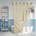 No Hook Slub Textured Shower Curtain with Snap-in PEVA Liner Set , Hotel Style Beige Shower Curtain with See Through Top Window, Machine Washable & Water Repellent, Linen, 60x60