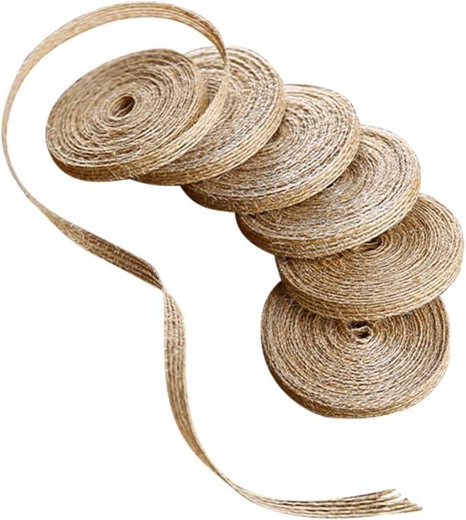 6 Rolls Burlap Ribbon Natural Burlap Fabric Ribbon 1/4 inches Tan Jute Linen Ribbon Rolls for Gift Wrapping Bows Making,DIY Crafts,Party Decoration (5 yard x 6 Roll, Beige)