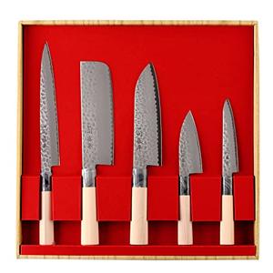 Seki Japan Kitchen Knife Set 5 PCS – Sushi Knife, Santoku, Nakiri, Paring, Fillet – Japanese Gift