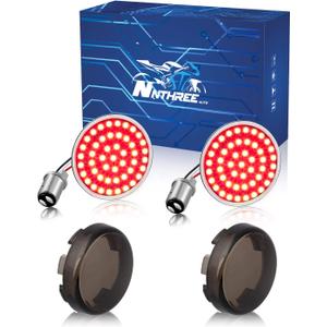 NTHREEAUTO 1157 Turn Signals with Smoked Lens Cover, Full LED Light Up 2 Inch Bullet Rear Brake Running Light Compatible with Harley Softail Dyna Sportster Fatboy Street Glide Road King