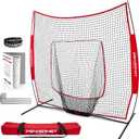 PowerNet Baseball Softball Practice Net 7x7 with Baseball Accessories for Practice Pitching, Batting & Fielding, Ball Caddy, Weighted Baseballs, Tee (Red)