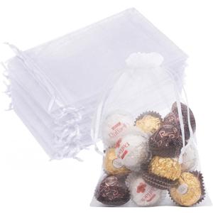 50 PCS White Organza Bags 5x7, Small Gift Bags Cute Mesh Drawstring Gift Pouches Sheer Clear Baggies for Jewelry Candy Sachet Soap Treats Mother's Day Wedding Birthday Party Favors Gifts
