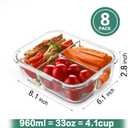 HOMBERKING 8 Pack Glass Meal Prep Containers 3 Compartment, 36oz Glass Food Storage Containers with Lids, Airtight Glass Lunch Bento Boxes, BPA-Free & Leak Proof (8 lids & 8 Containers) - Pink