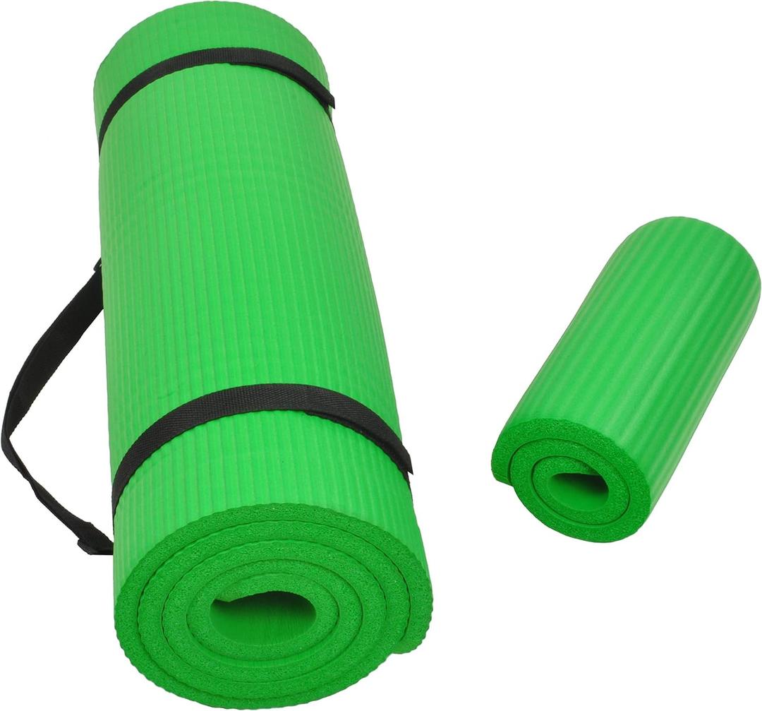 Fitvids All Purpose 1/2-Inch Extra Thick High Density Anti-Tear Exercise Yoga Mat and Knee Pad with Carrying Strap, Multiple Colors (Green)