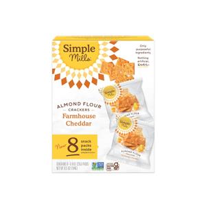 Simple Mills Almond Flour Crackers Snack Packs, Farmhouse Cheddar, Gluten Free, Flax Seed, Sunflower Seeds, Corn Free, Good for Snacks, 6.5 oz, Pack of 1 (8 Bags per Box), BB 12/24/2025