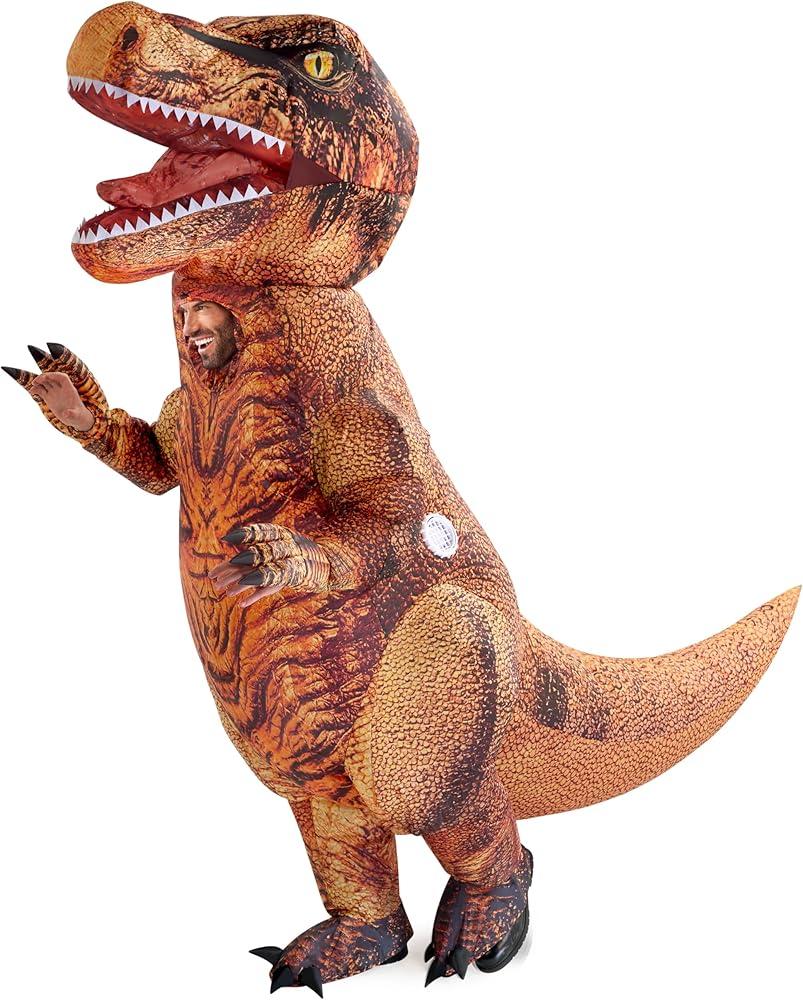 Spooktacular Creations Halloween Inflatable Dinosaur Costume Kids, Full Body Realistic T-rex Blow Up Costumes Kids, Brown Dinosaur, Inflatable Suit for Halloween Dress Up Parties 