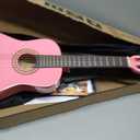 30in Beginner Acoustic Guitar Basic Starter Kit Tuner Bag Capo Strings Winders Strap Picks Student/Kids Guitar Pickguard with Gig Bag Pink