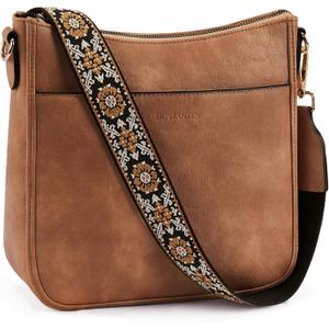 BOSTANTEN Crossbody Bags for Women Trendy Vegan Leather Hobo Purses Shoulder Handbags Wide Shoulder Strap (A01-brown)