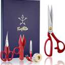 Sewing Scissors Professional 9 inch Heavy Duty Fabric Shears for Tailoring Leather Cloth Red Industrial Strength High Carbon Steel Tailor Shears for Home Office Dressmakers (Medium)