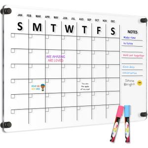 Large Acrylic Calendar for Wall, 24" X 16" Black Clear Acrylic Wall Calendar, Clear Wet & Dry Erase Calendar Hanging Frameless Monthly Planner for Office, Home or School, 2 Markers