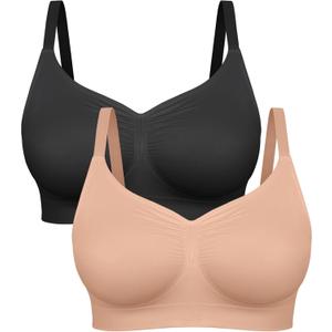 FeelinGirl Bralettes for Women with Support Comfortable Bras No Underwire Seamless Everyday Bras (XX-Large, Black/Nude)