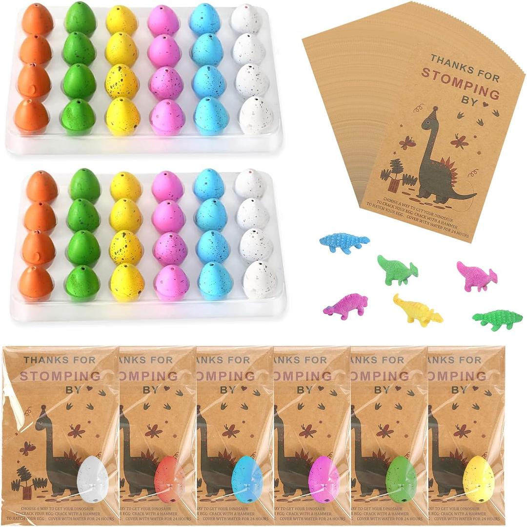 48 Sets Dinosaur Party Favors Funny Mini Dinosaur Toys Dinosaur Birthday Party Supplies 48 Pack Dino Eggs and 48 Hatching Card Bulk Gifts Novelty Birthday Party Decorations for Kids Boys Girls Toddler
