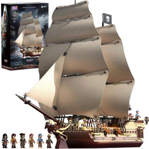 Wise Block Assassin's Creed Black Flag Jackdaw (Voyage Edition) Building Set - Pirate Ship Model with 6 Minifigures, Jackdaw Desktop Decoration for Fans, Building Block Gift for Adults 18+, HA395105