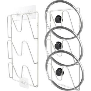 2 Pack Pot Lid Organizer Rack, 6-Tier Pot Lid Holder,No Drilling Required, Sticks To Smooth Walls/Doors, Rust-Resistant Pot Lids For Kitchen Storage (White)
