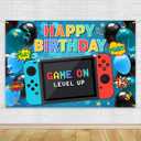 Happy Birthday Gaming Banner - Video Game Backdrop, Gaming Party Props & Accessories