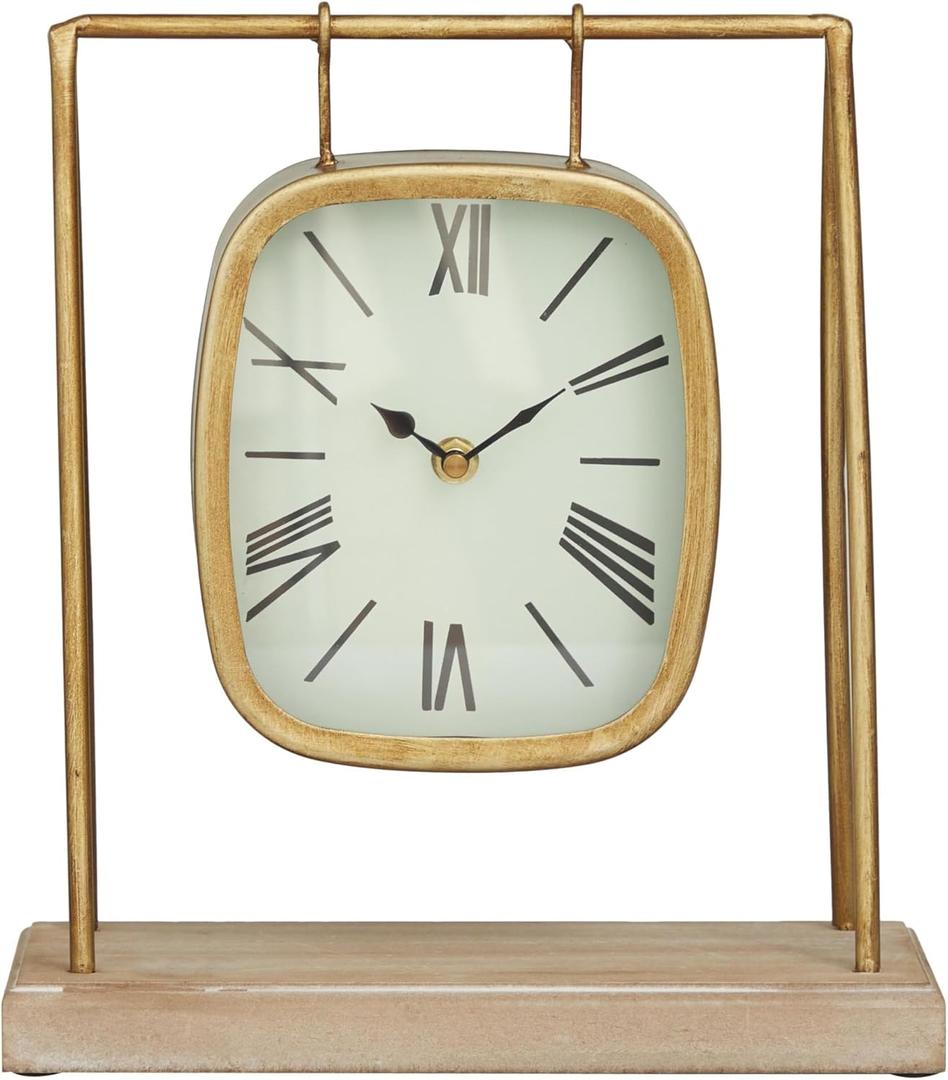 Deco 79 Wood Pendulum Clock with Wood Base, 10" x 5" x 11", Gold
