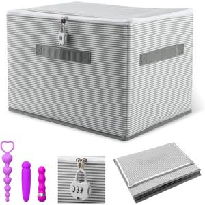 Discreet Lockable Adult Toy Bag Storage Organizer, 15 x 10 x 10Inches Clothes Storage Bin Container with Zipper Lid Toy Storage Organizer for Women and Men (Gray Stripes)