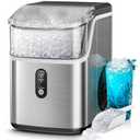 Kismile Nugget Ice Makers Countertop,Portable Ice Machine with Crushed Ice, 35lbs/Day,Self-Cleaning,One-Click Operation for Home Use(Silver)