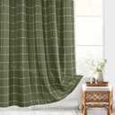 Gibelle Long Shower Curtain 72 x 78, Tall Boho Farmhouse Tassel Shower Curtain, Rustic Country Aesthetic Waffle Chic Textured Bathroom Curtains Shower Set with Hooks, Green