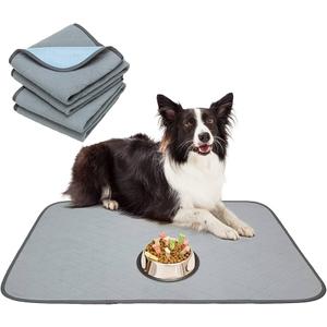 KOOLTAIL Dog Food Mat, Absorbent Pet Feeding Mat for Food and Water Bowls, Placement Pad for Floors with Waterproof Rubber Backing, Quick Dry Water Dispenser Mat for Dogs Puppy Cats, Grey   2 Pack
