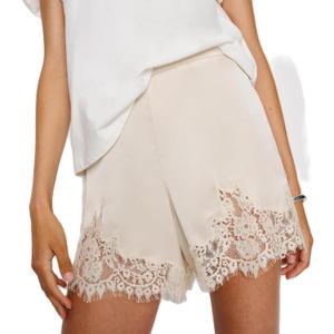 Amiblvowa Women Satin Silk Lace Shorts Low Rise Micro Mini Shorts Coquette Lounge Half Slip Pj Bottoms French Knickers (Small)