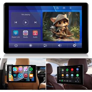 NHOPEEW Car Headrest Video Player, 9 inch IPS Screen Headrest TV Support Phone Wireless Carplay and Android Auto, Mirror Link, Video Website, Voice Control + 64G Memory Card
