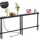 70" Narrow Console Sofa Table with Power Outlets & 2 USB Ports, Metal Frame, Black, Perfect for Hallway, Office, and Behind Sofa - Easy Assembly, 4.9' Extension Cord Included