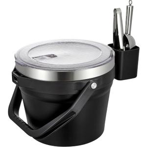 COKTIK 7L Vacuum Insulated Ice Bucket with Lid and Scoop& TongsLarge capacity Stainless Steel Beverage Bucket for Cocktail, Champagne, Wine, BeerLarge PartiesCarbon Black Suit