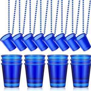 24 Pieces Shot Glass on Beaded Necklace Plastic Shot Cup Necklace Bachelorette Party Team Men and Women Supplies (Royal Blue)
