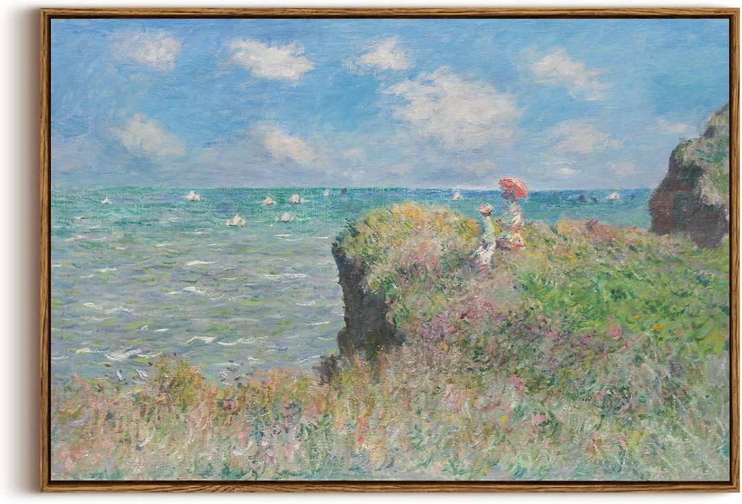 KISSFOX Monet Wall Art Cliff Walk Impressionist Canvas Print Nature Wilderness Painting Gallery Artwork Aesthetic Pictures Decor Living Room Bathroom Office Bedroom (24x36 in)