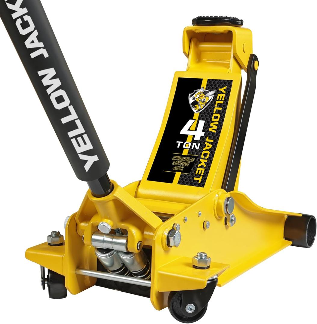 YELLOW JACKET Low Profile Floor Jack with Dual Pumps Quickly Lift Hydraulic Car Jack with Pad, 4 Ton (8,800 lb) Capacity (Steel)