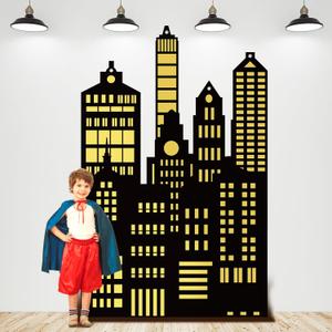 Tegeme Large Hero City Skyline Backdrop New York City Skyline Skyscraper Party Decoration NYC Buildings Background Cutouts Hero Backdrop for Birthday Party Photo Prop(Black,4.3 x 6.6 ft,Classic)
