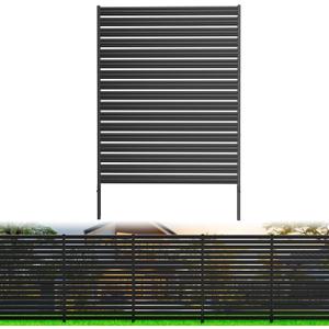 1 Panel No-Dig Metal Privacy Fence Screen, 60" H 48" W Outdoor Air Conditioner Fence, Rustproof AC Unit Cover to Hide Trash Bins, Pool Equipment Enclosure, Decorative Garden, Patio & Backyard, Black