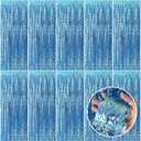Tinsel Foil Fringe Curtains Wavy Backdrop for Parties Sparkle Metallic Wavy Foil Fringe Backdrop Curtain for Party Decorations Photo Booth Props for Birthday Graduation Wedding (10 Pack, Light Blue)