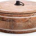 Handcrafted Wooden Mexican Tortilla Warmer Basket Indian Chapati Roti Bread Holder Box Pancake Keeper Serveware Hot Pot Casserole Dish With Lid Home Kitchen Dining Decor, Natural Brown, 9 x 3.5 Inches