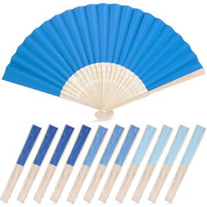 JOHOUSE 12Pcs Blue Paper Folding Hand Fans, 8.3 Inch Handheld Portable Decorative Fans for Wedding, Outdoor Party Favors, Baby Shower Decorations DIY Crafts Photography Prop Summer Cooling Supplies