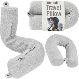 Dot&Dot Twist Memory Foam Travel Pillow for Airplanes - Travel Neck Pillow for Sleeping - Airplane Pillow for Neck Support, Chin, Lumbar and Leg - Adjustable, Bendable Neck Roll Pillow (Gray)