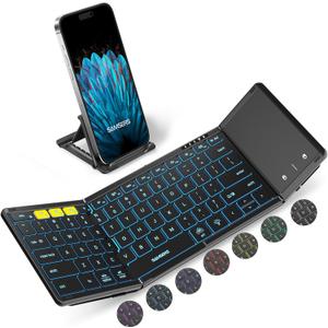 Samsers Foldable Bluetooth Keyboard with Touchpad, Full-Size Wireless Folding Keyboards with Backlight, Portable Travel for iOS Android Windows Mac OS, Support 3 Device(BT5.1 x 3), Black