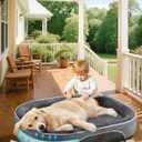 OhGeni Orthopedic Dog Couch Pet Sofa Large Sized Cat Beds Mom Gifts with Comfort Foam Support, Soft Comfortable Fabric, Machine Washable Waterproof Removable Cover, 35-Inch (Gray)