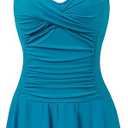 Womens Tummy Control One Piece Swimsuit with Skirt Retro Swimdress