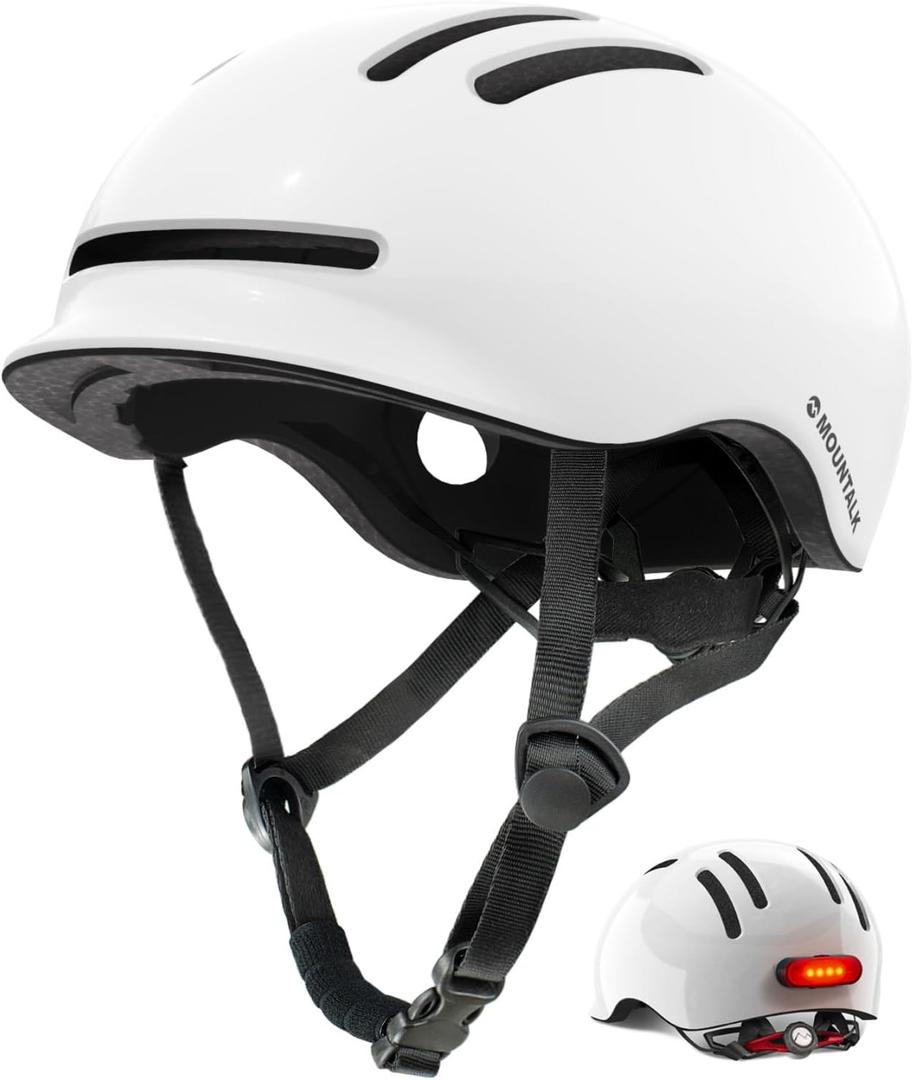 MOUNTALK Bike Helmets for Adults Men Women,Mens/Womens Bicycle Helmet with Magnetic Light,Youth Boys/Girls Helmet, Kids Helmets for 4 Years+ (Shiny white)