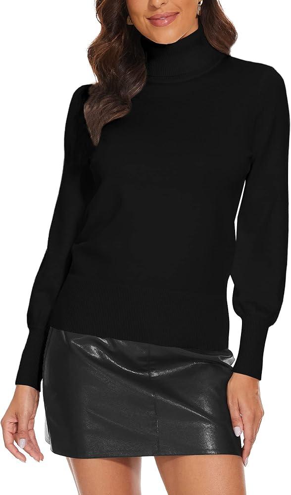 Spicy Sandia Women's Mock Neck Turtleneck Sweaters Long Sleeve Pullover Knit Tops Trendy Dressy Casual Black L