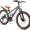 KEANO Huntaway 24 Inch Kids Bike for Boys & Girls Ages 8-12 Years 24" Hardtail Mountain Bike for Kids with Aluminum Frame and 7-Speed Drivetrain 24 inch Bicycle Grey