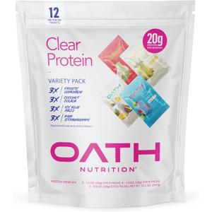 Oath Nutrition Clear Whey Isolate Protein Powder Variety Pack, 12 Pack (EXP 09/19/26)