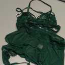 Foxiny Sexy Mini Skirt with G-String Floral Lace Sheer Bralette Lingerie Set 3 Piece Otufits Size XS