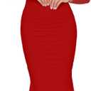 BORIFLORS Women's Ruched Bodycon Long Sleeve Maxi Dress Mesh Square Neck Cocktail Party Long Dresses (Red), Small